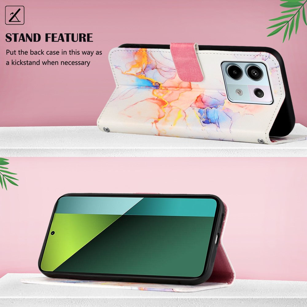 For Xiaomi Redmi Note 13 Pro 5G / Poco X6 5G Leather Case with Shoulder Strap Marble Pattern Phone Stand Cover