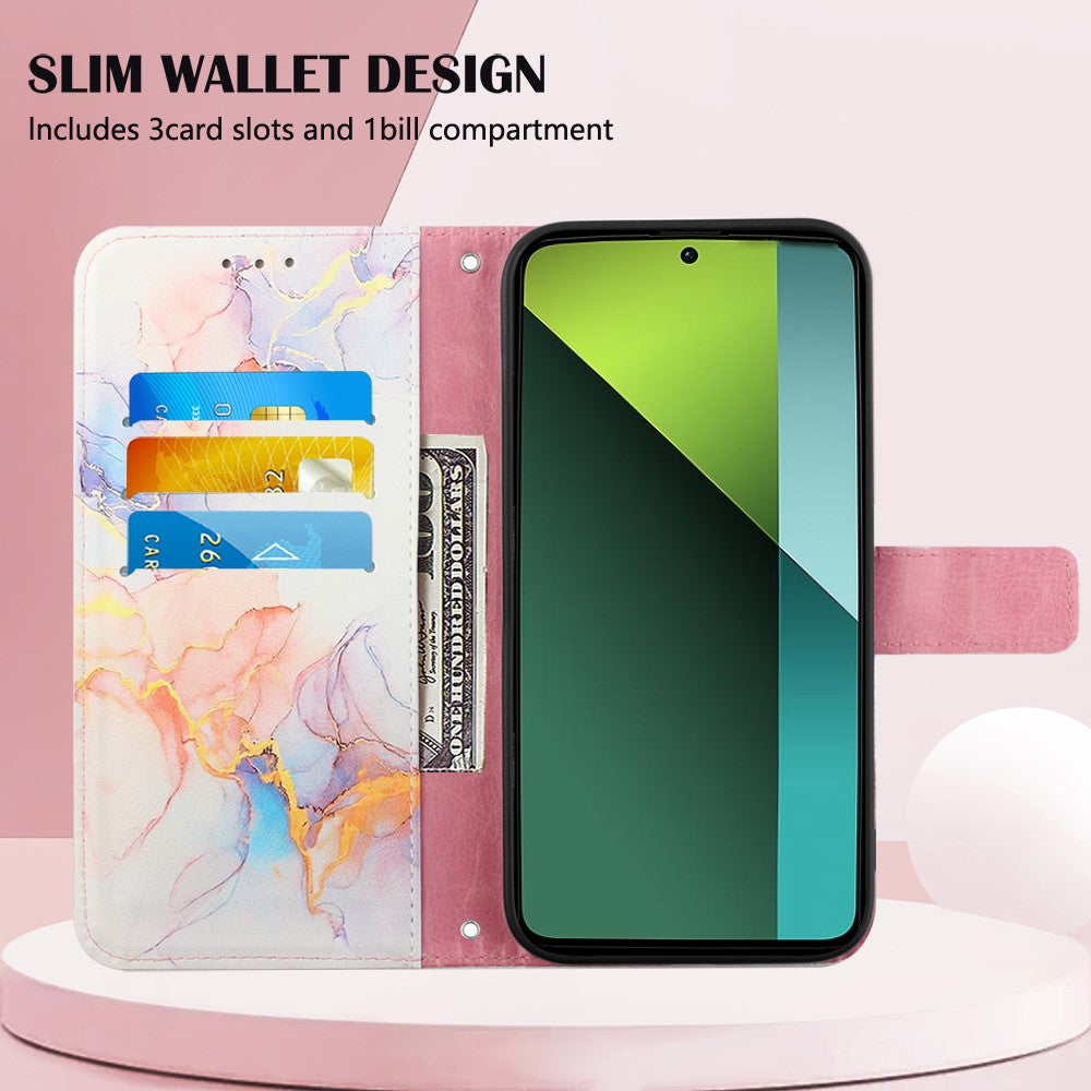For Xiaomi Redmi Note 13 Pro 5G / Poco X6 5G Leather Case with Shoulder Strap Marble Pattern Phone Stand Cover