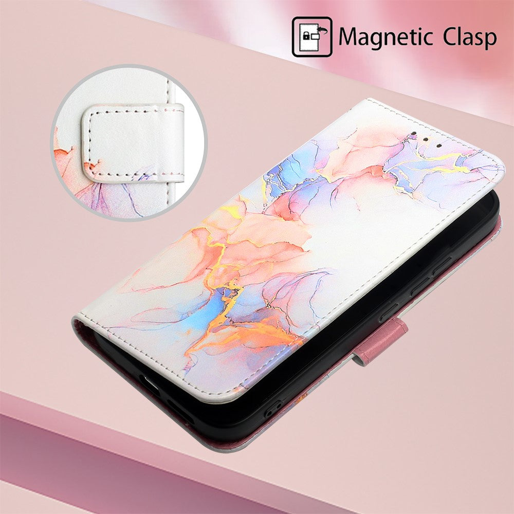 For Xiaomi Redmi Note 13 Pro 5G / Poco X6 5G Leather Case with Shoulder Strap Marble Pattern Phone Stand Cover