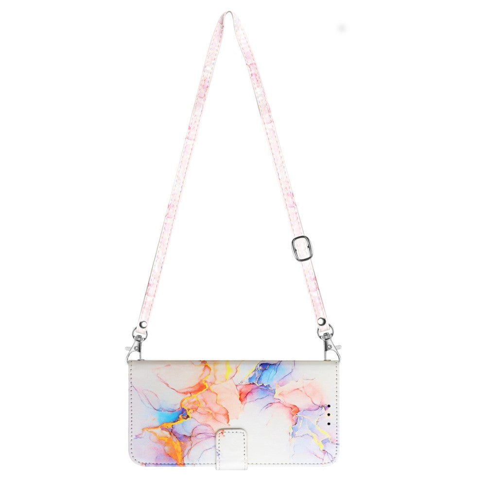 For Xiaomi Redmi Note 13 Pro 5G / Poco X6 5G Leather Case with Shoulder Strap Marble Pattern Phone Stand Cover