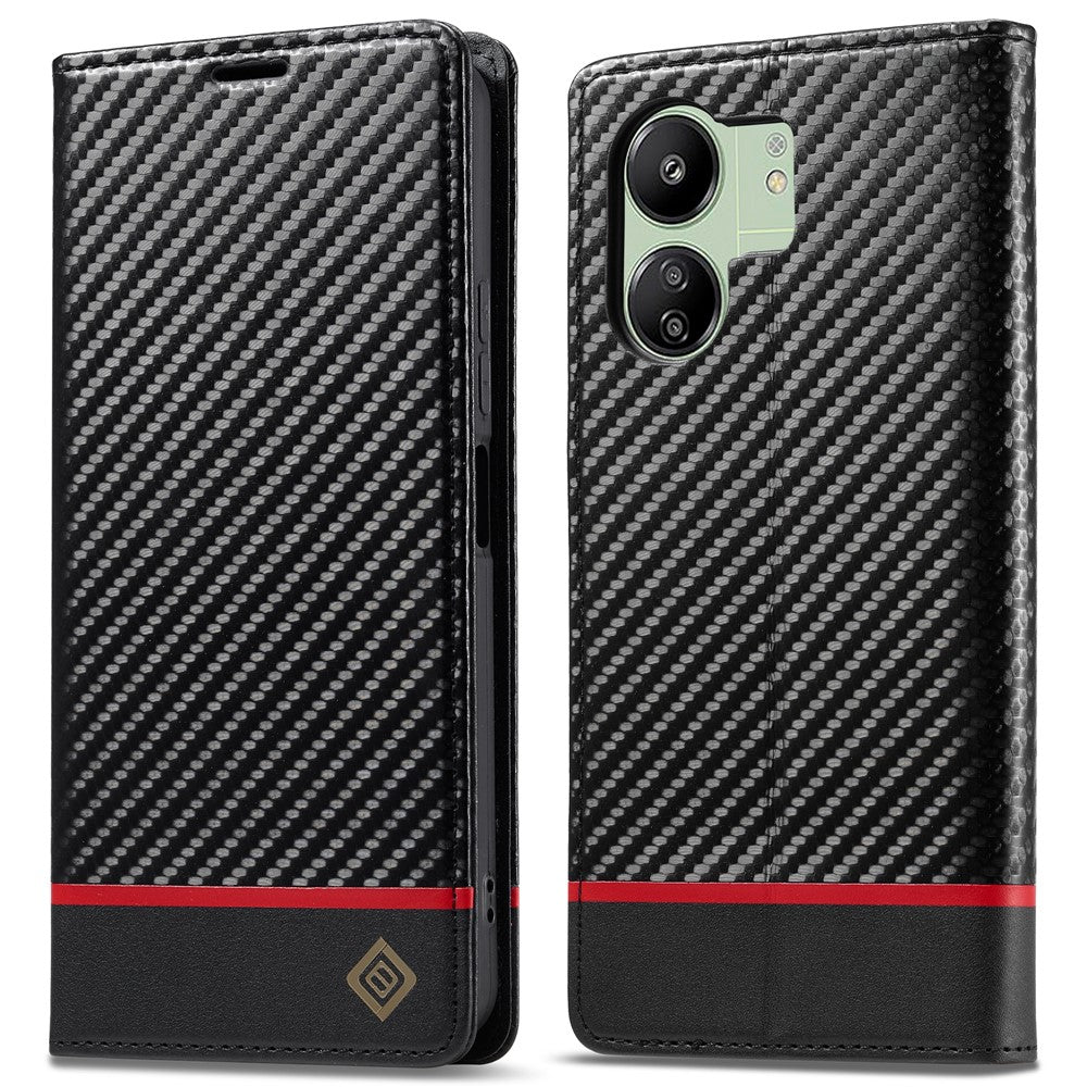 LC.IMEEKE For Xiaomi Redmi 13C 4G / 5G / 13R 5G / Poco M6 5G / Poco C65 4G Wallet Case PU Leather Carbon Fiber Texture Phone Cover