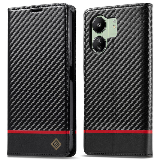 LC.IMEEKE For Xiaomi Redmi 13C 4G / 5G / 13R 5G / Poco M6 5G / Poco C65 4G Wallet Case PU Leather Carbon Fiber Texture Phone Cover