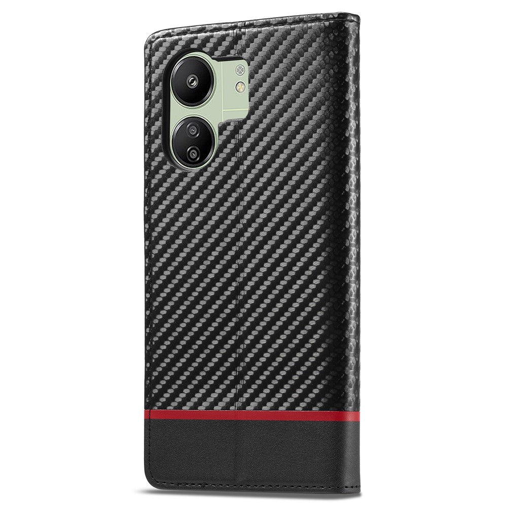 LC.IMEEKE For Xiaomi Redmi 13C 4G / 5G / 13R 5G / Poco M6 5G / Poco C65 4G Wallet Case PU Leather Carbon Fiber Texture Phone Cover