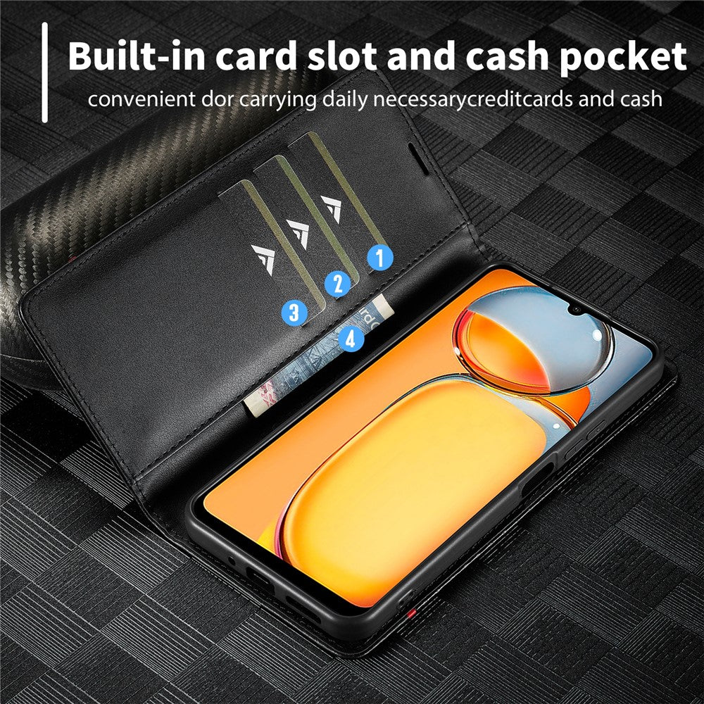 LC.IMEEKE For Xiaomi Redmi 13C 4G / 5G / 13R 5G / Poco M6 5G / Poco C65 4G Wallet Case PU Leather Carbon Fiber Texture Phone Cover