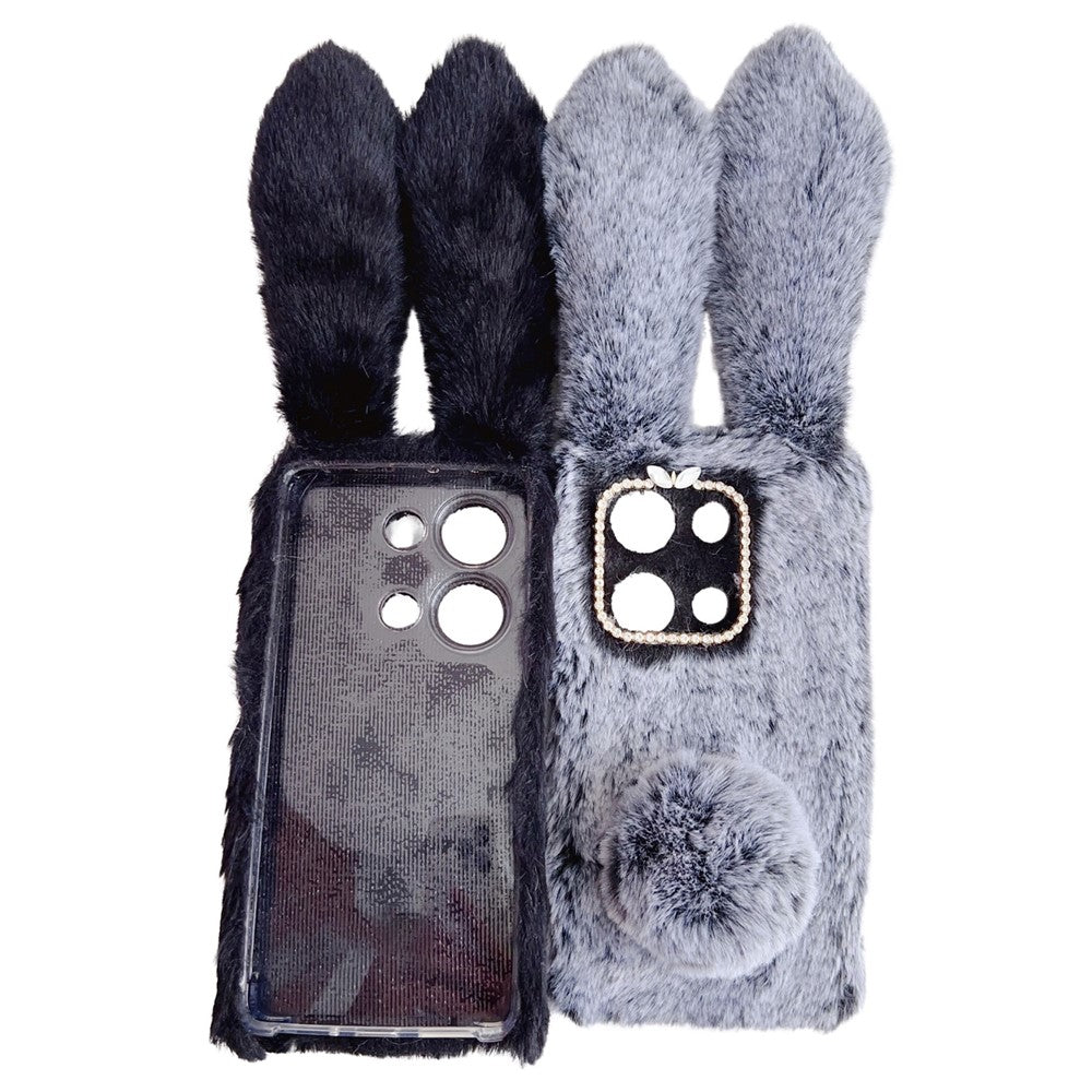 For Xiaomi Redmi Note 13 Pro 4G / Poco M6 Pro 4G TPU Case 3D Bunny Ears Furry Hairball Back Phone Cover