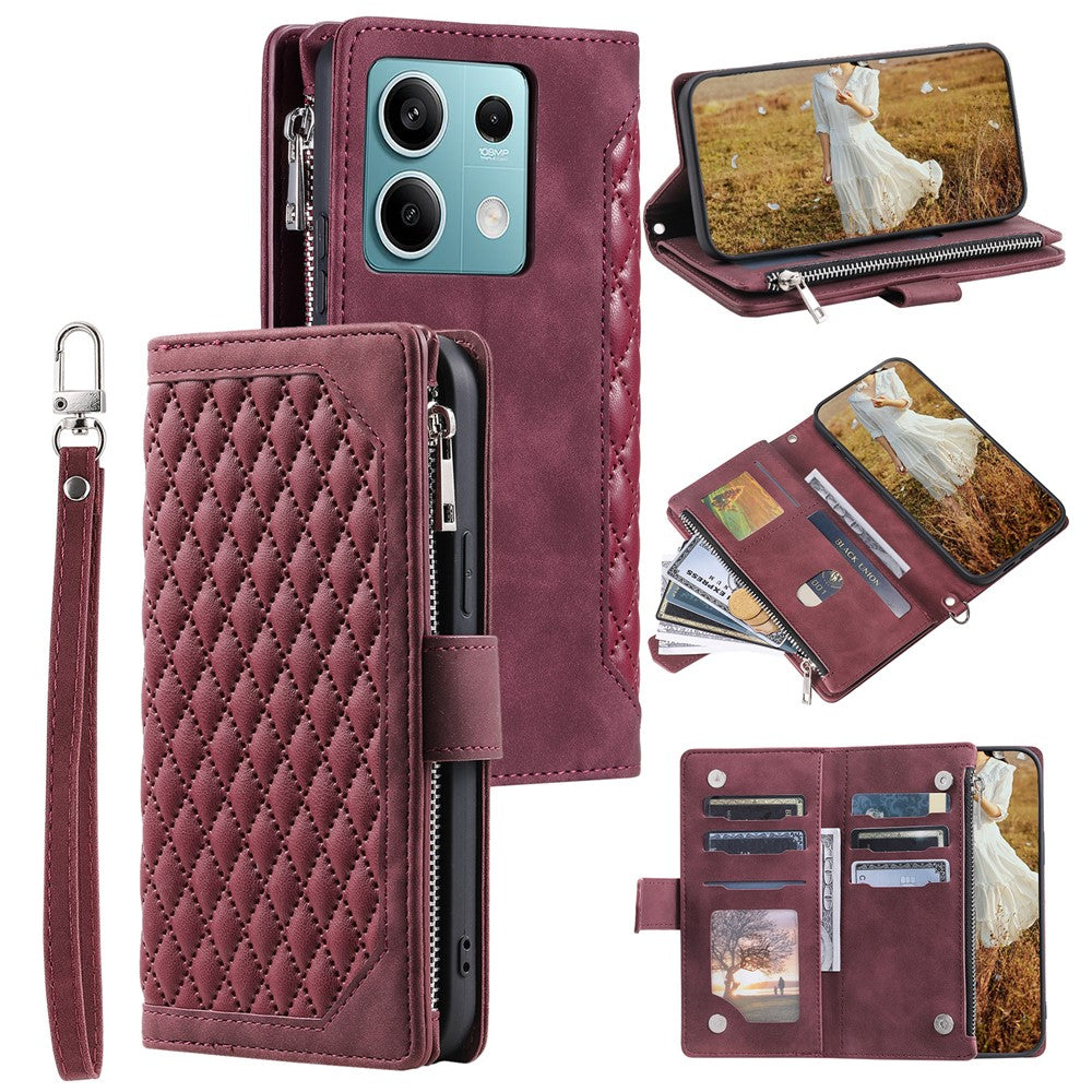 For Xiaomi Redmi Note 13 5G Zipper Pocket Phone Case PU Leather Wallet Phone Cover