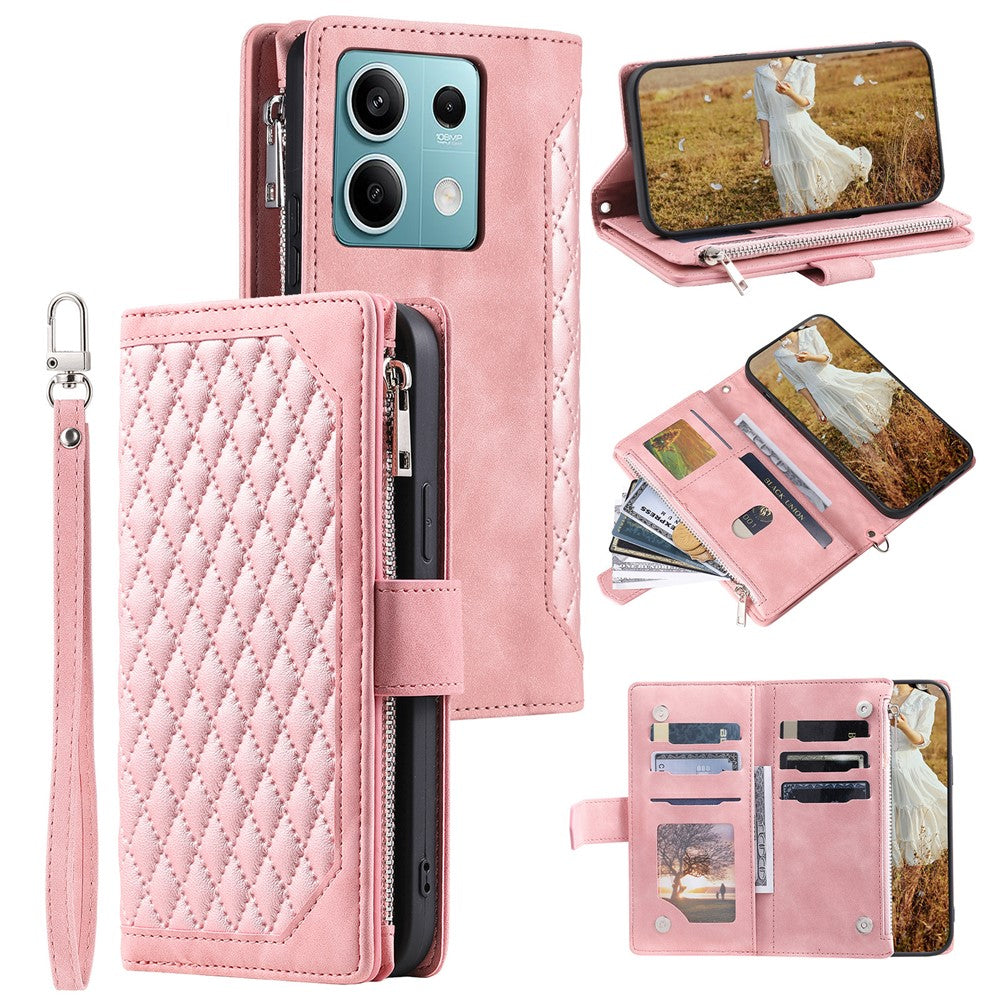 For Xiaomi Redmi Note 13 5G Zipper Pocket Phone Case PU Leather Wallet Phone Cover