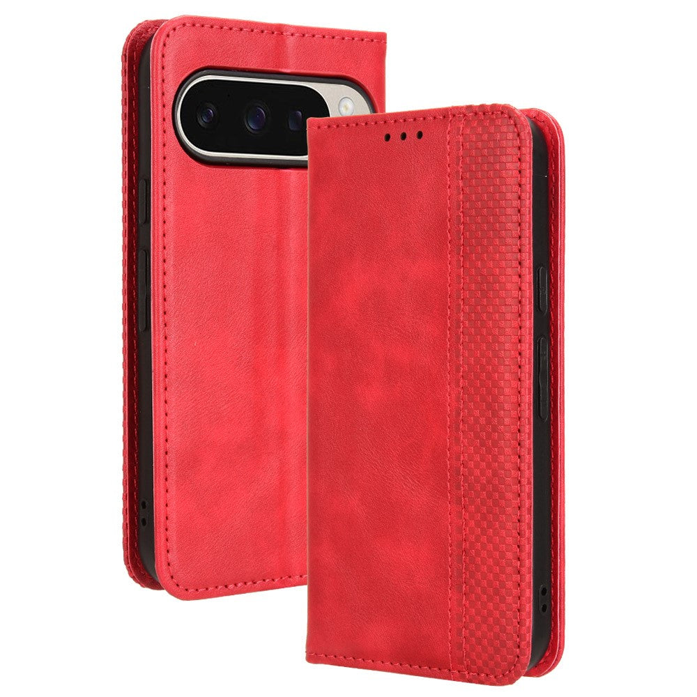 Pixel 9 Pro / 9 Lederhülle – Mit Brieftaschenfunktion, Ständer & Retro-Textur