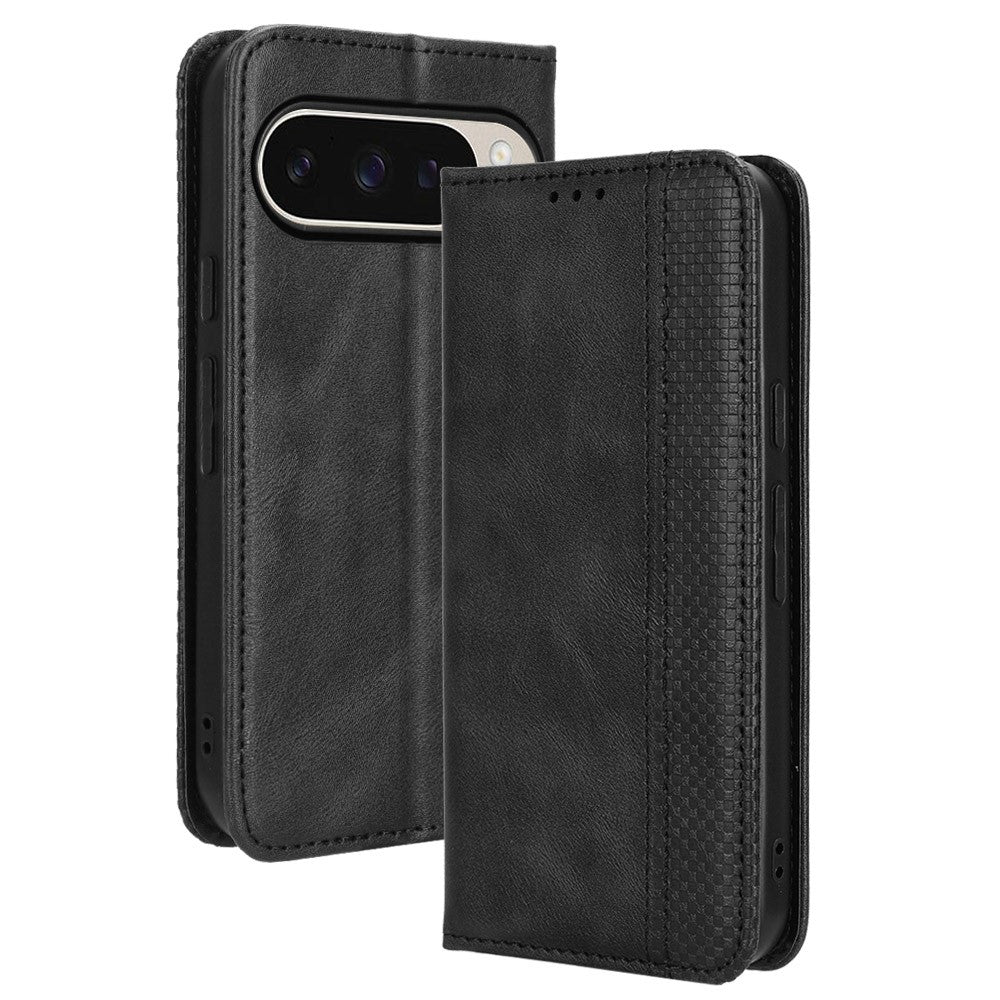 Pixel 9 Pro / 9 Lederhülle – Mit Brieftaschenfunktion, Ständer & Retro-Textur