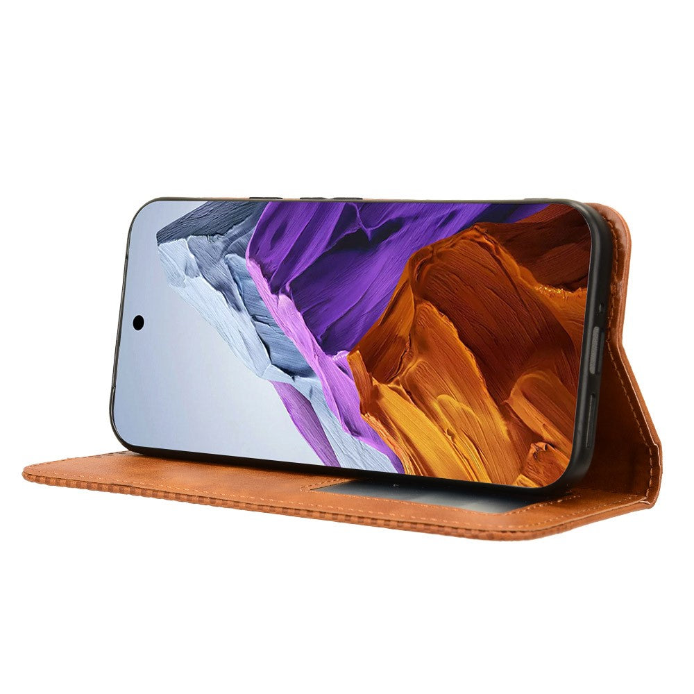 Pixel 9 Pro XL Lederhülle – Mit Brieftaschenfunktion, Ständer & Retro-Textur