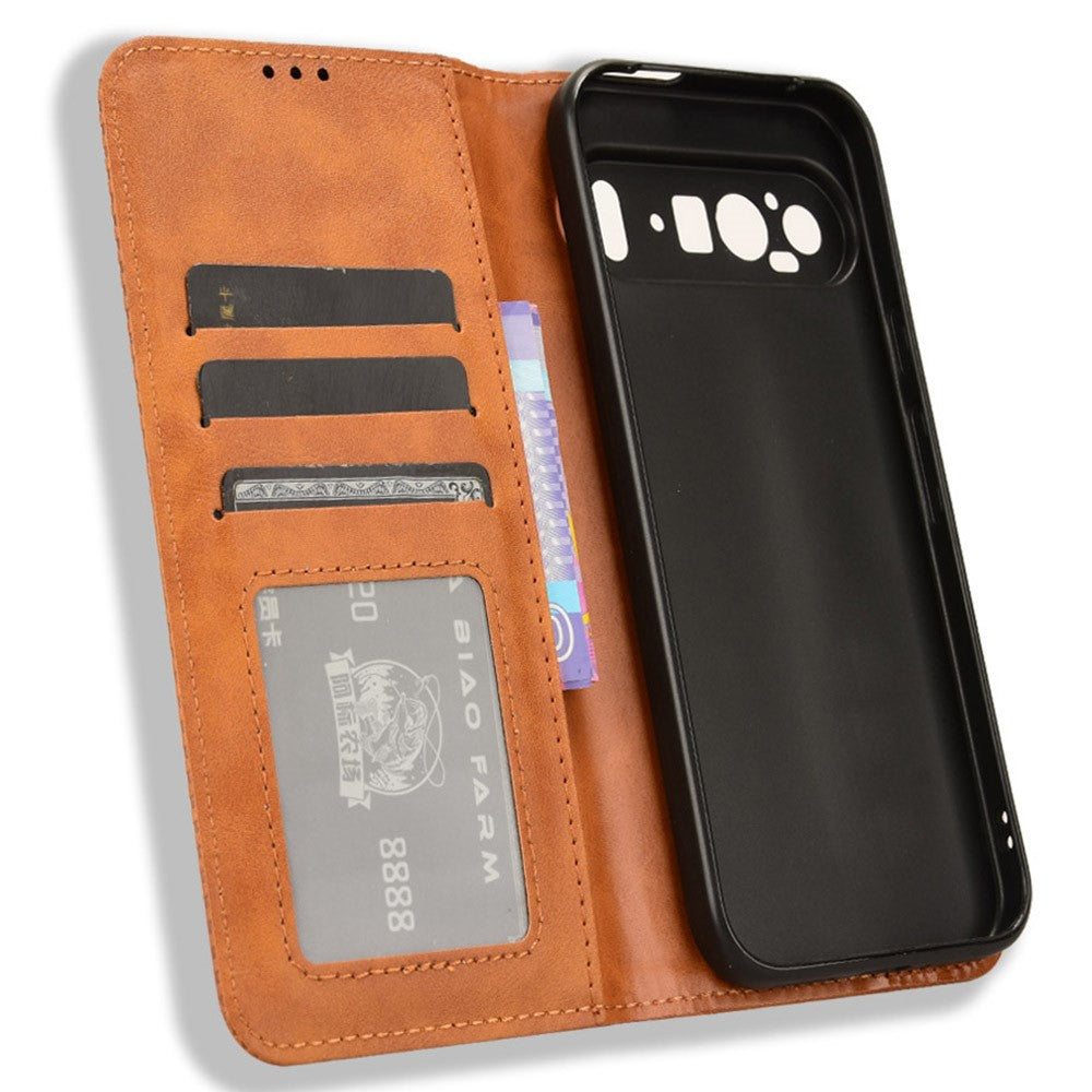 Pixel 9 Pro XL Lederhülle – Mit Brieftaschenfunktion, Ständer & Retro-Textur