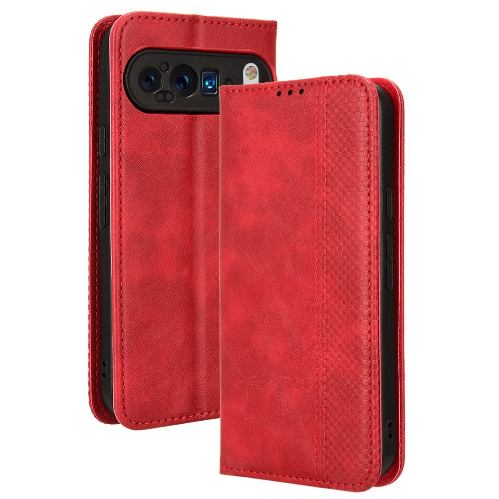 Pixel 9 Pro XL Lederhülle – Mit Brieftaschenfunktion, Ständer & Retro-Textur