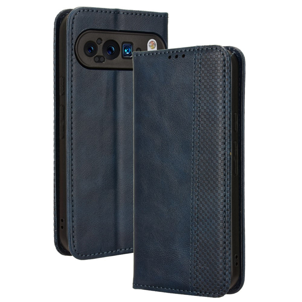 Pixel 9 Pro XL Lederhülle – Mit Brieftaschenfunktion, Ständer & Retro-Textur
