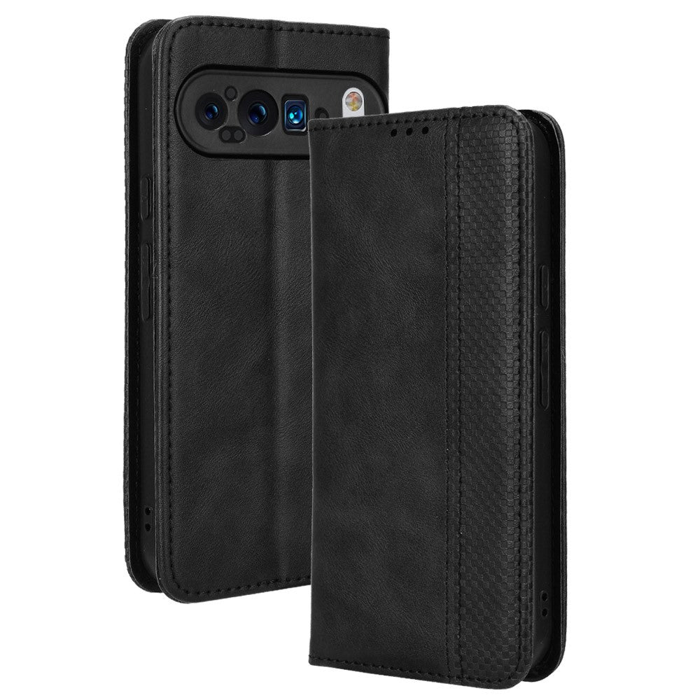 Pixel 9 Pro XL Lederhülle – Mit Brieftaschenfunktion, Ständer & Retro-Textur