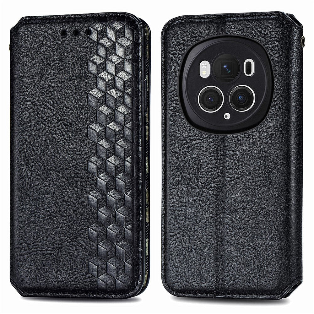 Honor Magic6 Pro 5G Wallet-Handyhülle – Aus PU-Leder, mit Rautenmuster, Brieftaschen- & Ständerfunktion