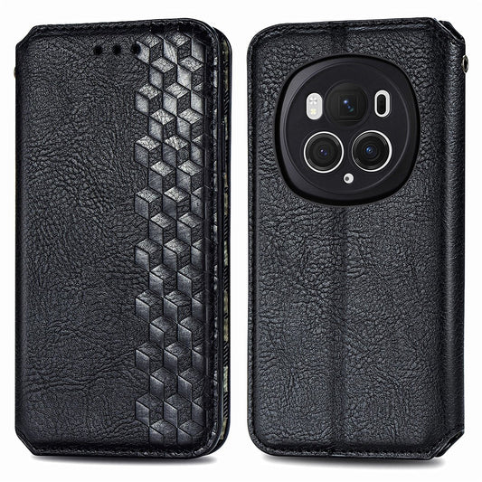 Honor Magic6 Pro 5G Wallet-Handyhülle – Aus PU-Leder, mit Rautenmuster, Brieftaschen- & Ständerfunktion