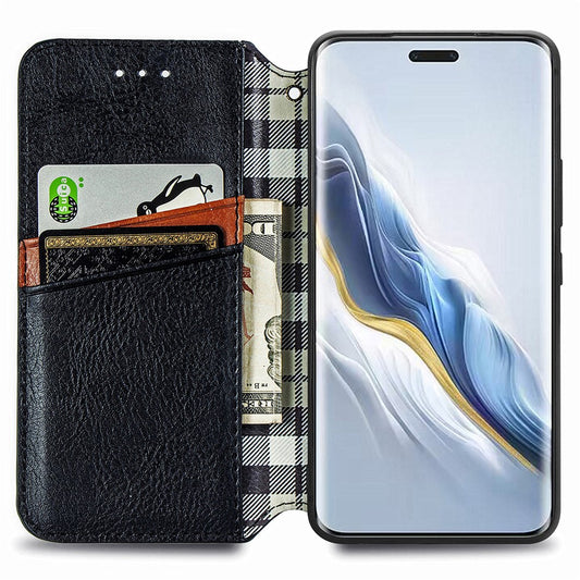 Honor Magic6 Pro 5G Wallet-Handyhülle – Aus PU-Leder, mit Rautenmuster, Brieftaschen- & Ständerfunktion