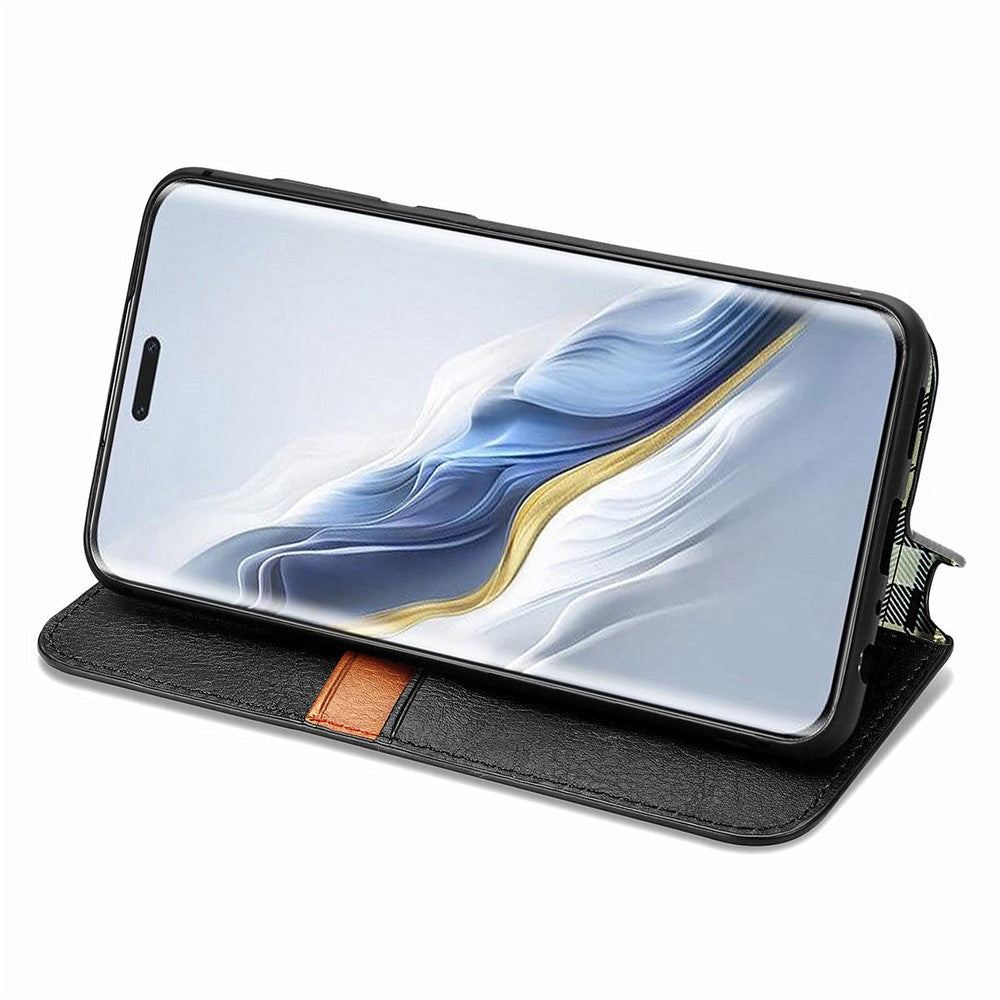 Honor Magic6 Pro 5G Wallet-Handyhülle – Aus PU-Leder, mit Rautenmuster, Brieftaschen- & Ständerfunktion