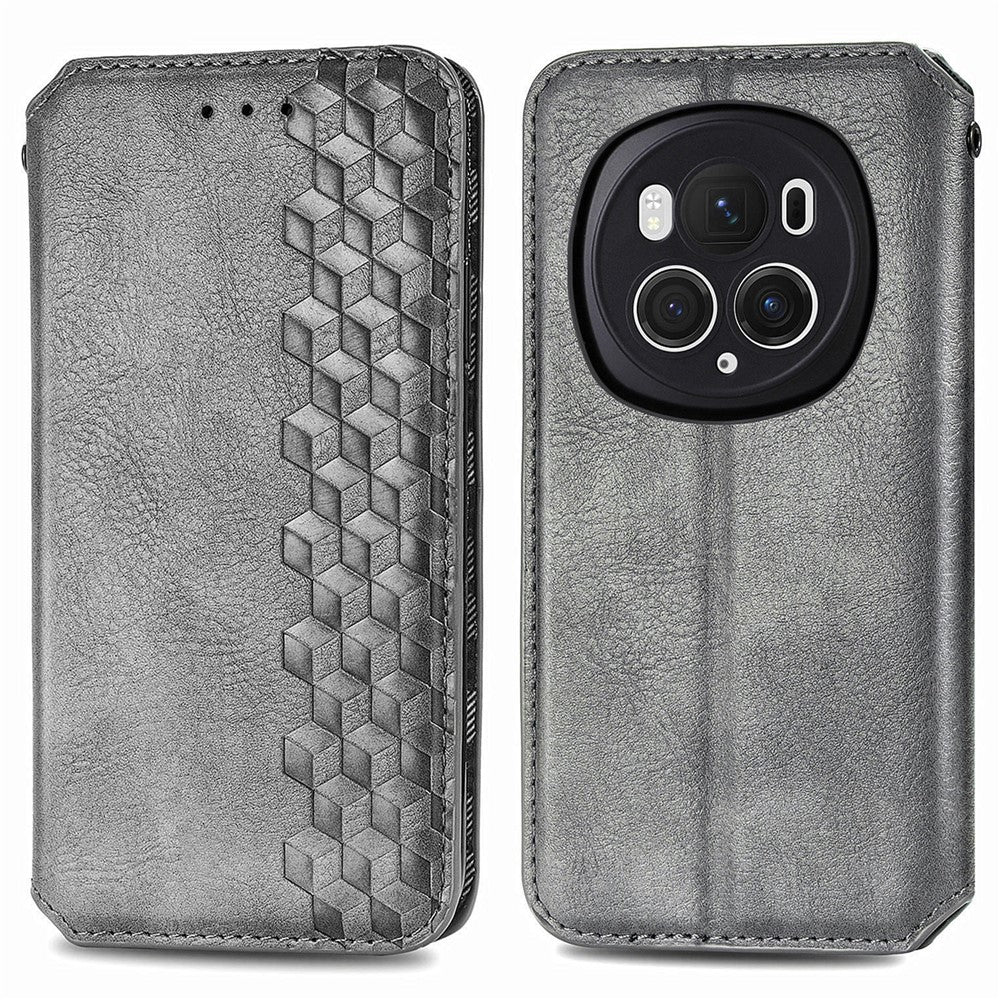 Honor Magic6 Pro 5G Wallet-Handyhülle – Aus PU-Leder, mit Rautenmuster, Brieftaschen- & Ständerfunktion