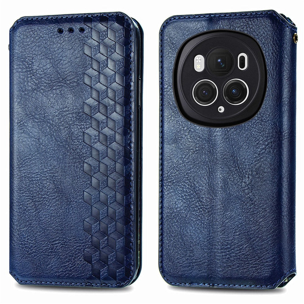 Honor Magic6 Pro 5G Wallet-Handyhülle – Aus PU-Leder, mit Rautenmuster, Brieftaschen- & Ständerfunktion
