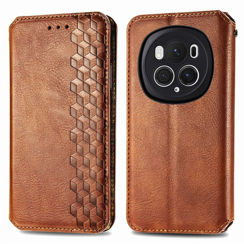 Honor Magic6 Pro 5G Wallet-Handyhülle – Aus PU-Leder, mit Rautenmuster, Brieftaschen- & Ständerfunktion