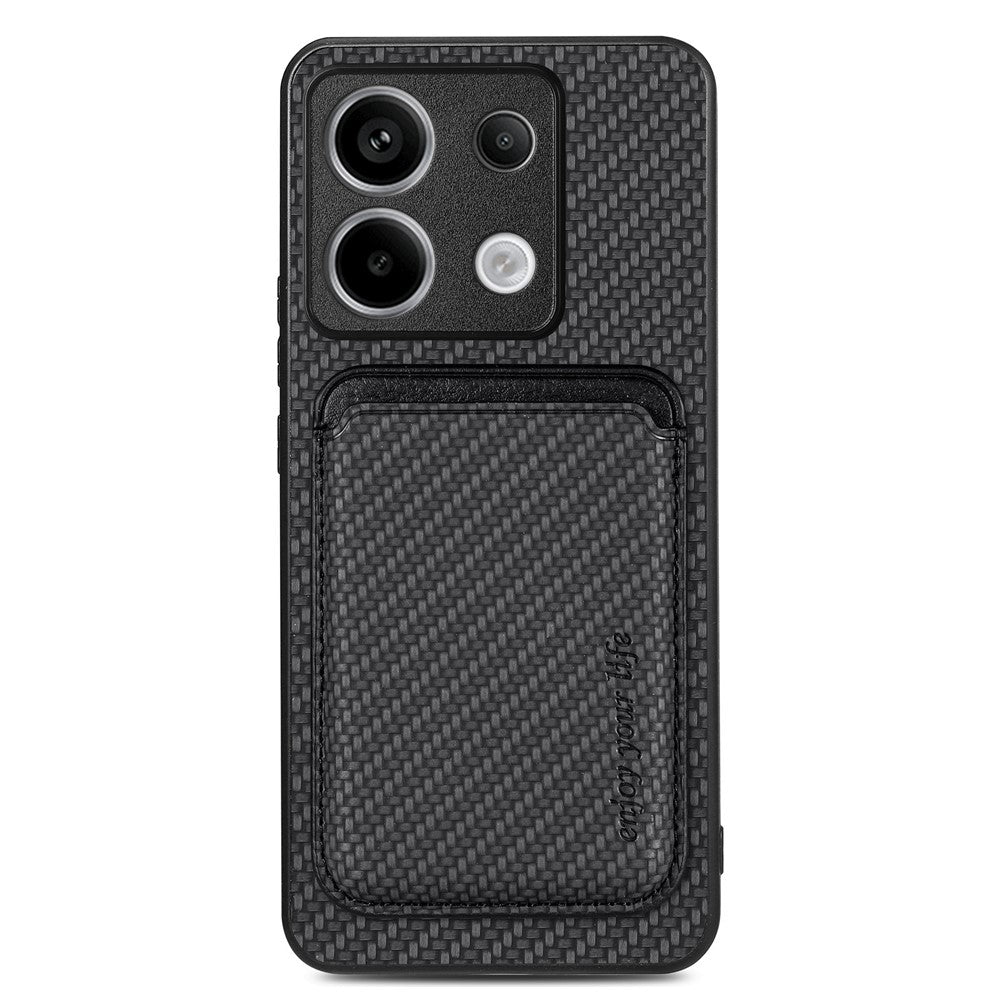 For Xiaomi Redmi Note 13 Pro 5G / Poco X6 5G Case Detachable Magnetic Card Slot Carbon Fiber Texture PU+TPU Phone Cover