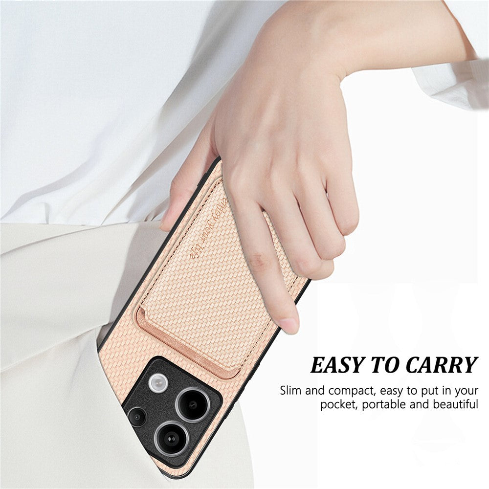 For Xiaomi Redmi Note 13 Pro 5G / Poco X6 5G Case Detachable Magnetic Card Slot Carbon Fiber Texture PU+TPU Phone Cover