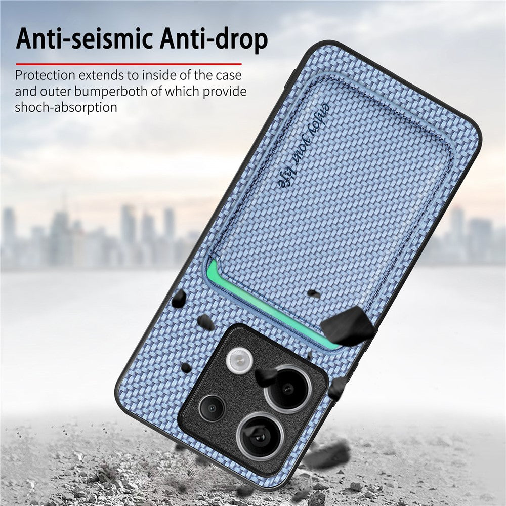 For Xiaomi Redmi Note 13 Pro 5G / Poco X6 5G Case Detachable Magnetic Card Slot Carbon Fiber Texture PU+TPU Phone Cover