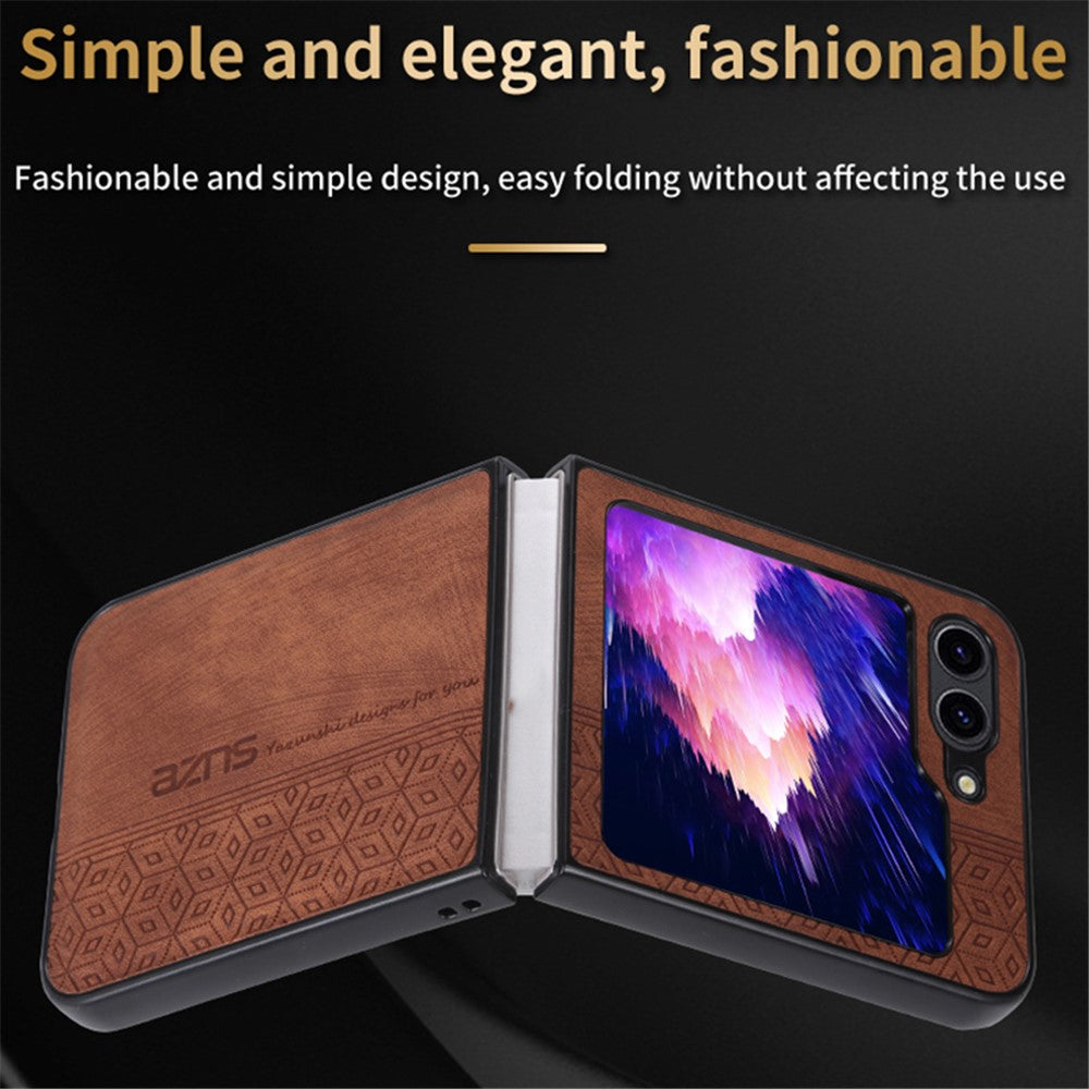 AZNS For Samsung Galaxy Z Flip7 FE 5G / Z Flip6 5G Case PU Leather Coated PC Hard Phone Cover