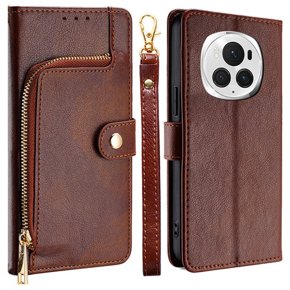 Honor Magic6 Pro 5G Wallet-Handyhülle – Stoßfest, mit Reißverschlussfach & Lederbezug