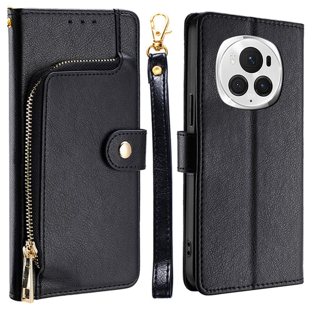 Honor Magic6 Pro 5G Wallet-Handyhülle – Stoßfest, mit Reißverschlussfach & Lederbezug