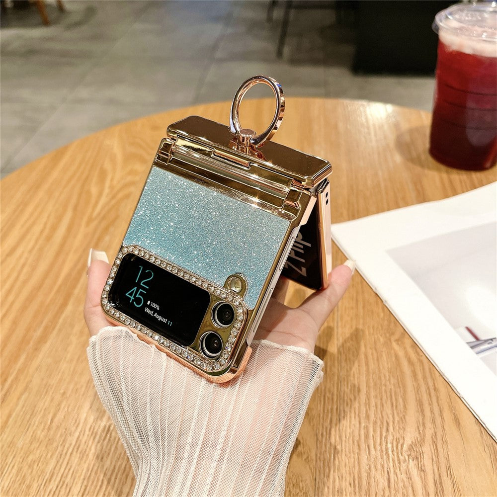 Galaxy Z Flip3 / Flip4 Glitzerhülle – Mit Ständer & Strass