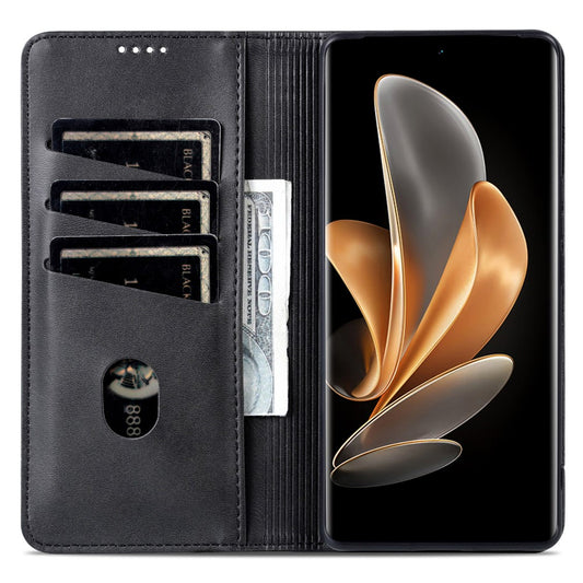 Honor Magic6 Pro 5G Wallet-Handyhülle – Magnetisch, mit Ständerfunktion, aus Rindsleder