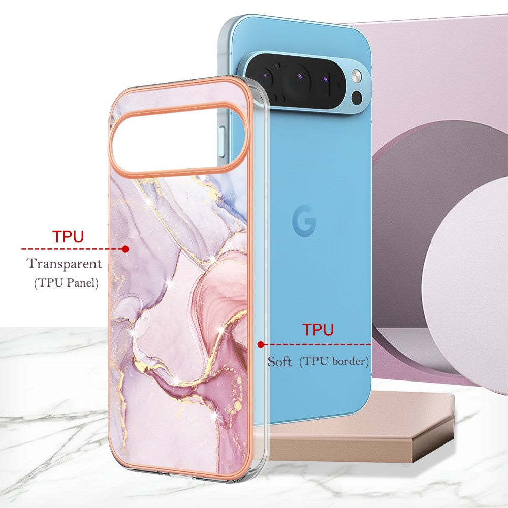 Pixel 9 Pro XL Schutzhülle – Mit Marmormuster 2,0 mm Galvanik-Rückseite
