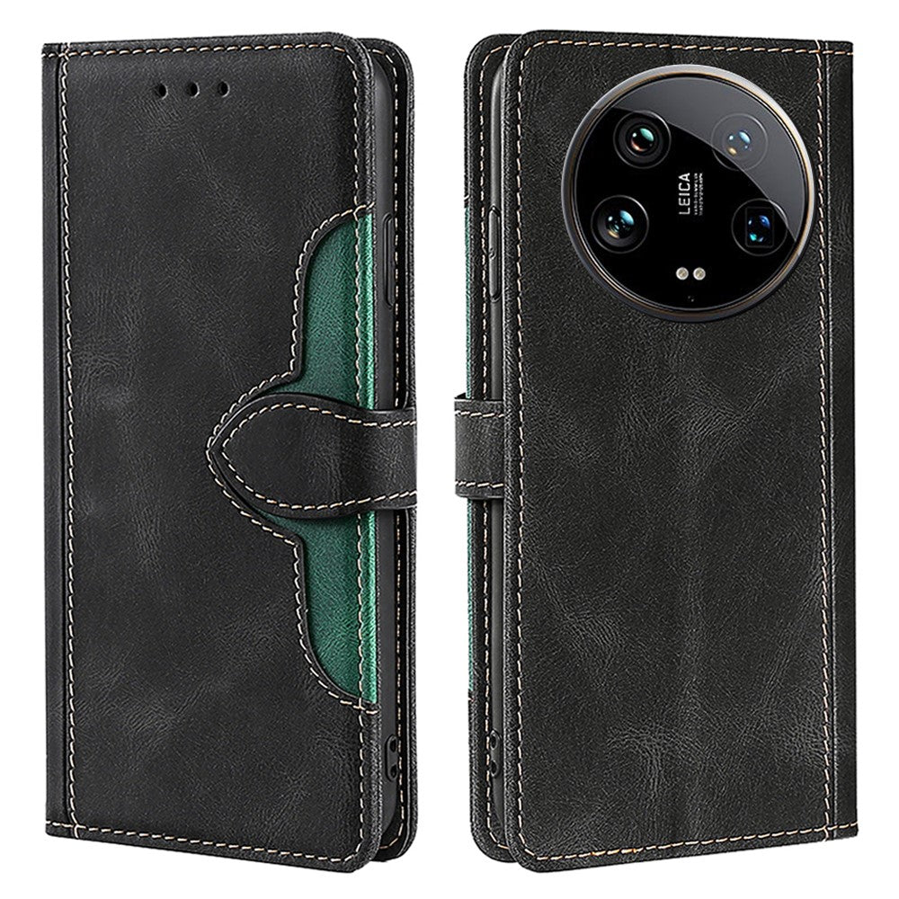 Skin-touch Shell for Xiaomi 14 Ultra Straw Hat Phone Cover PU Leather Stand Wallet Case