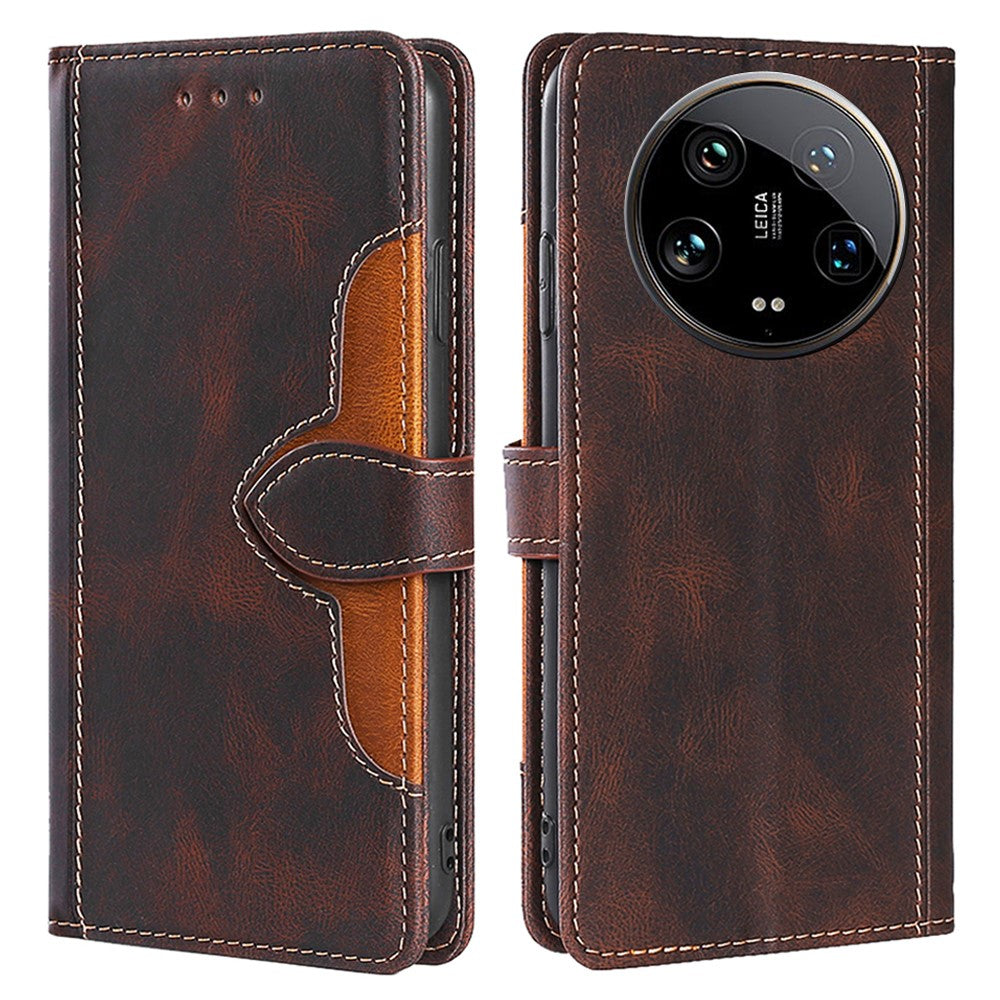 Skin-touch Shell for Xiaomi 14 Ultra Straw Hat Phone Cover PU Leather Stand Wallet Case