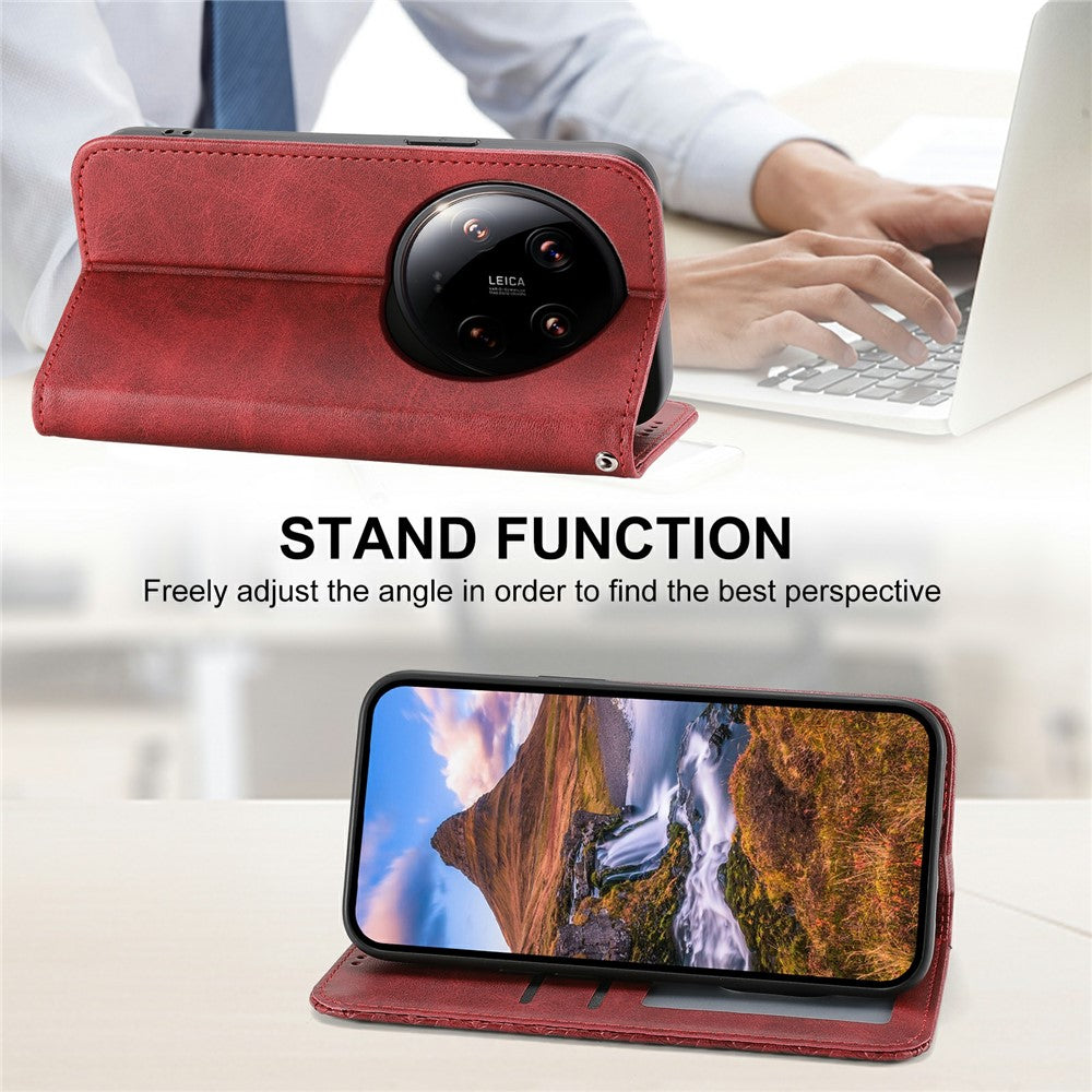 For Xiaomi 14 Ultra Case PU Leather Rhombus Imprinted Pattern Wallet Phone Cover