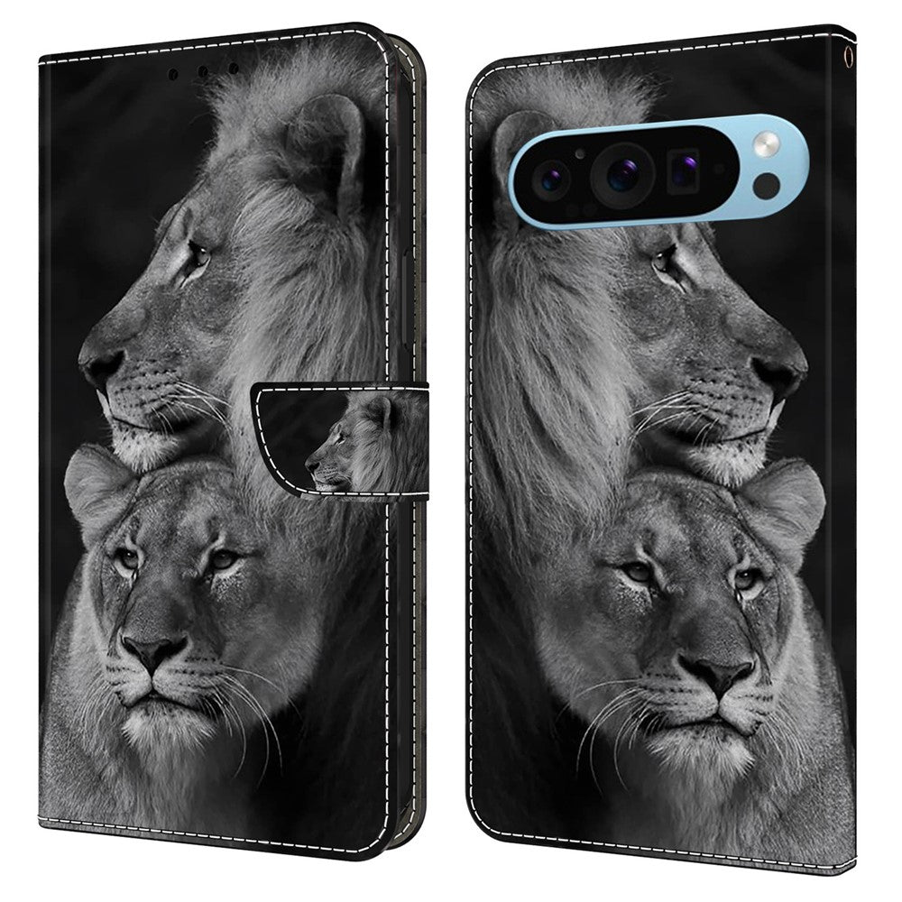 Pixel 9 / Pixel 9 Pro Wallet-Hülle mit 3D-Muster & Magnetverschluss