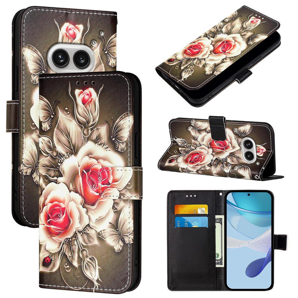 Nothing Phone (2a) Plus / Phone (2a) Wallet-Handyhülle – Aus Leder, mit Trageriemen & Kartenhalter, bedruckt mit einem Muster, Handyhalterung