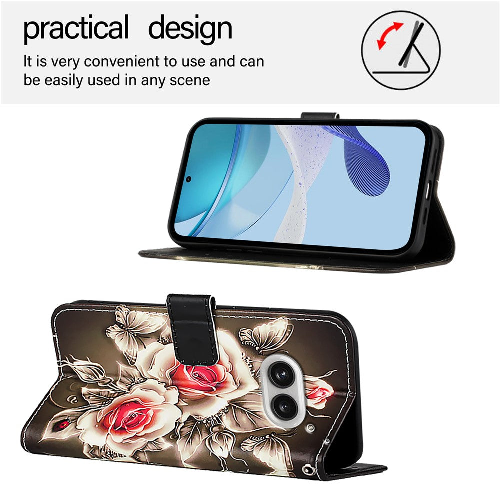 Nothing Phone (2a) Plus / Phone (2a) Wallet-Handyhülle – Aus Leder, mit Trageriemen & Kartenhalter, bedruckt mit einem Muster, Handyhalterung