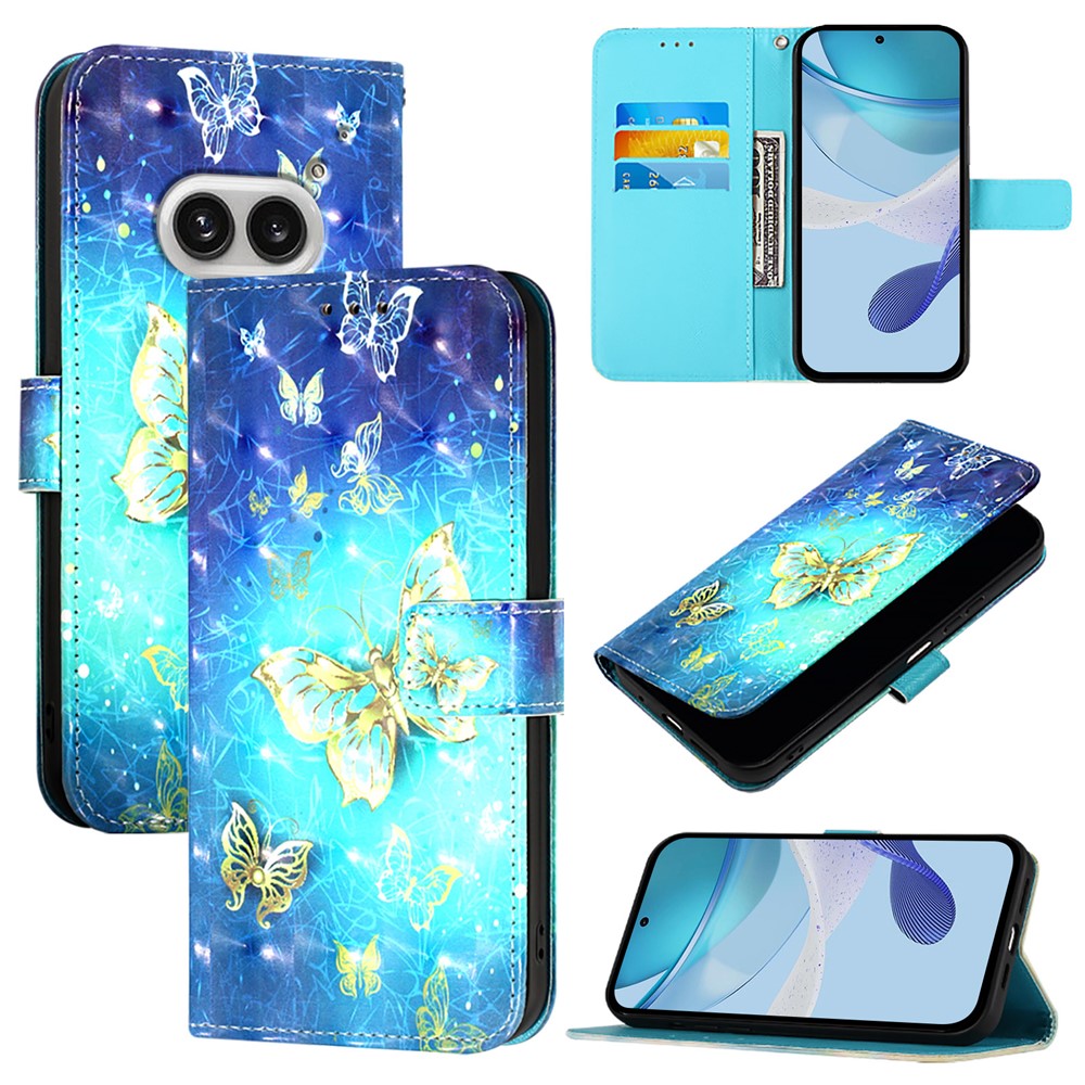 Nothing Phone (2a) Plus / Phone (2a) Handyhülle – aus Leder, mit 3D-Musterdruck, Brieftaschenfunktion, Ständer, mit Tragegurt