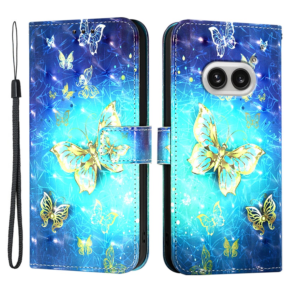 Nothing Phone (2a) Plus / Phone (2a) Handyhülle – aus Leder, mit 3D-Musterdruck, Brieftaschenfunktion, Ständer, mit Tragegurt