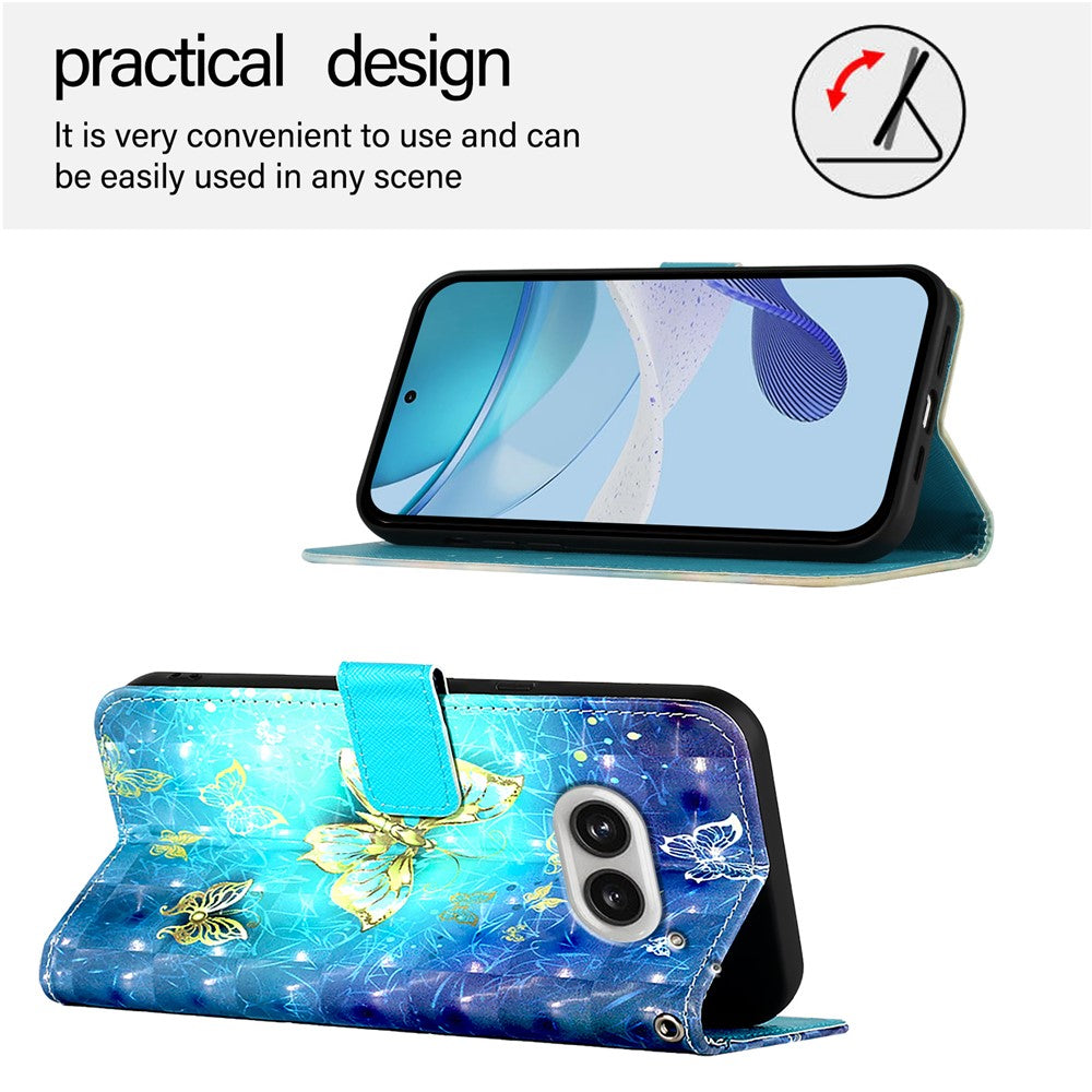 Nothing Phone (2a) Plus / Phone (2a) Wallet-Handyhülle – Aus Leder, mit 3D-Musterdruck, Brieftaschenfunktion, Ständer, mit Tragegurt
