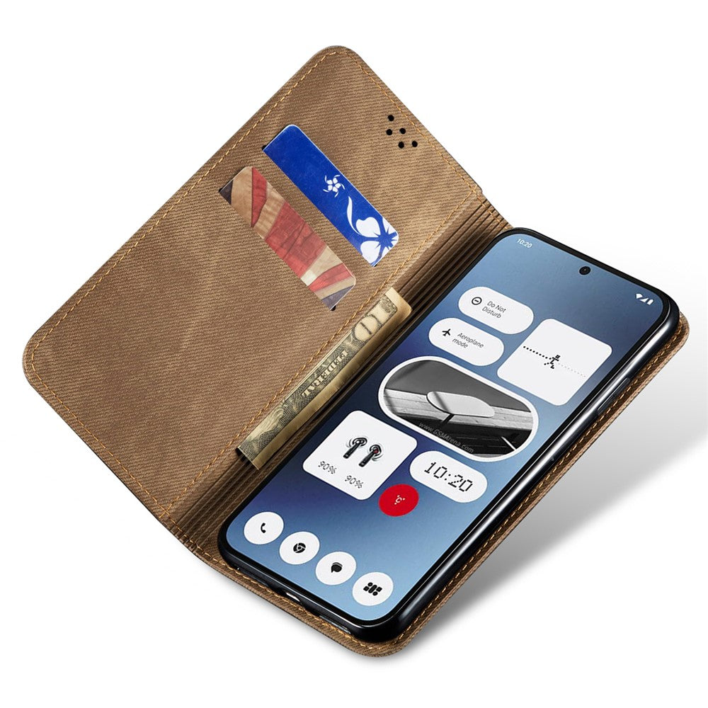 Nothing Phone (2a) Plus / Phone (2a) Handyhülle – Mit Jeansstoff-Textur, PU-Leder, Standfunktion, magnetischer Automatikverschluss, Rundumschutz, mit Brieftasche