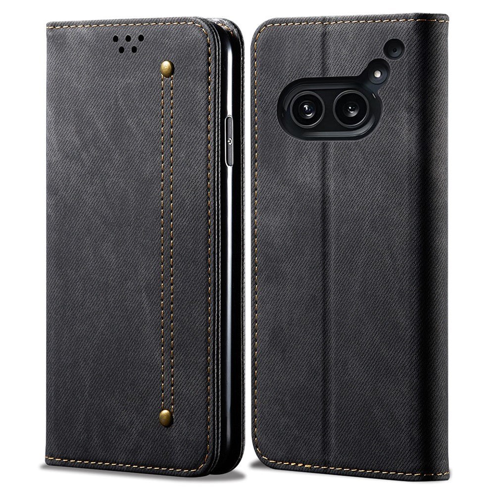Nothing Phone (2a) Plus / Phone (2a) Handyhülle – Mit Jeansstoff-Textur, PU-Leder, Standfunktion, magnetischer Automatikverschluss, Rundumschutz, mit Brieftasche