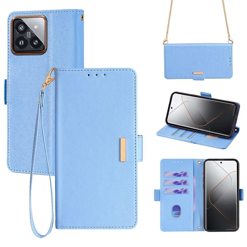 For Xiaomi 14 Pro Case with Golden Chain Shoulder Strap RFID Blocking Leather Phone Cover