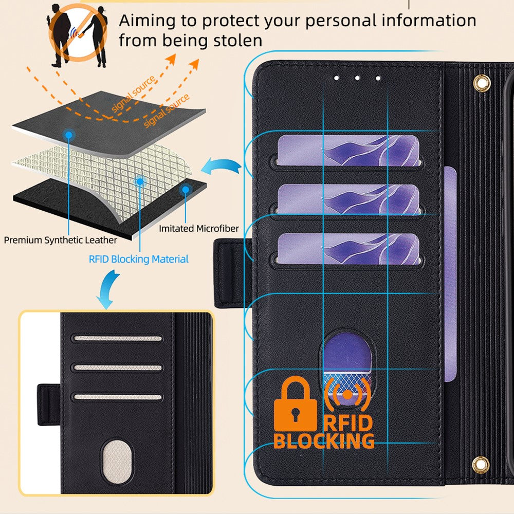 For Xiaomi Redmi Note 13 4G Crossbody Lanyard Case PU Leather RFID Blocking Flip Phone Cover