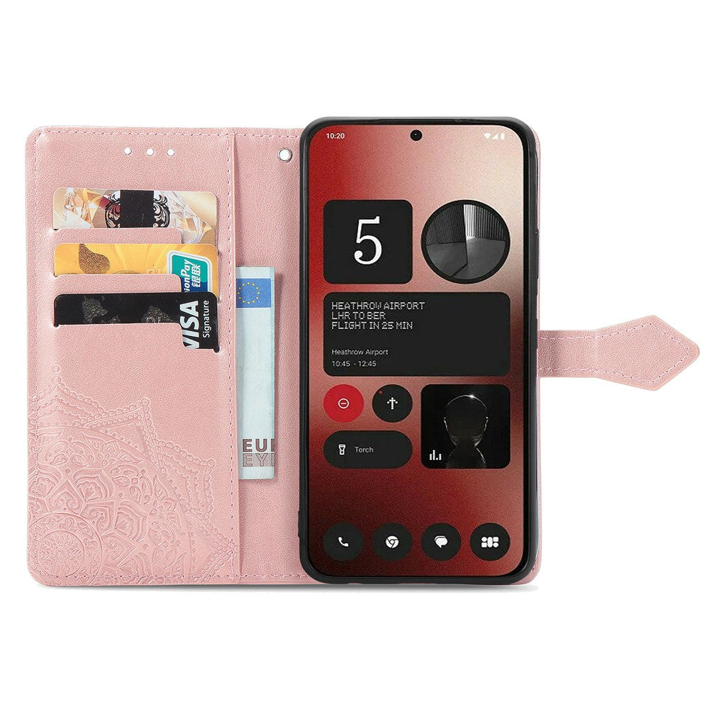 Nothing Phone (2a) Plus / Phone (2a) Wallet-Handyhülle – Aus geprägtem Mandala-Leder, mit Magnetverschluss & Klappverschluss