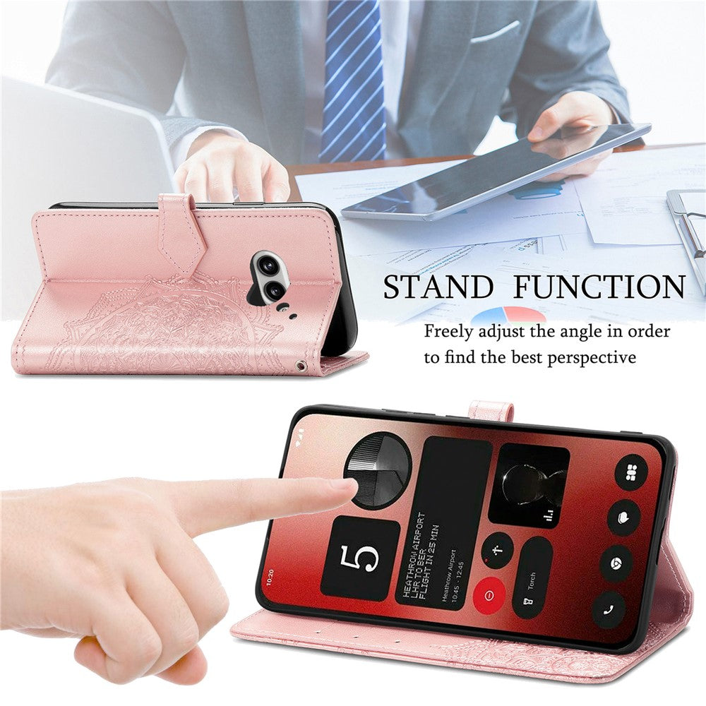 Nothing Phone (2a) Plus / Phone (2a) Wallet-Handyhülle – Aus geprägtem Mandala-Leder, mit Magnetverschluss & Klappverschluss