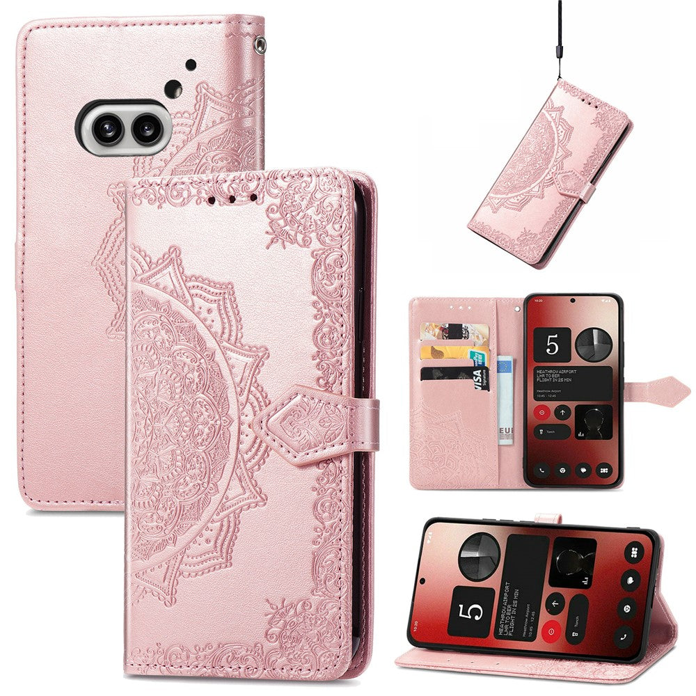 Nothing Phone (2a) Plus / Phone (2a) Wallet-Handyhülle – Aus geprägtem Mandala-Leder, mit Magnetverschluss & Klappverschluss